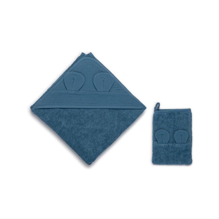 Muslin Hooded Towel Set -  Province -  Dark Blue -90 x 90 cm