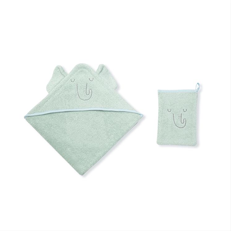 Hooded Towel + Mitt - Party- Green- 75X75 / 15X21 Cm