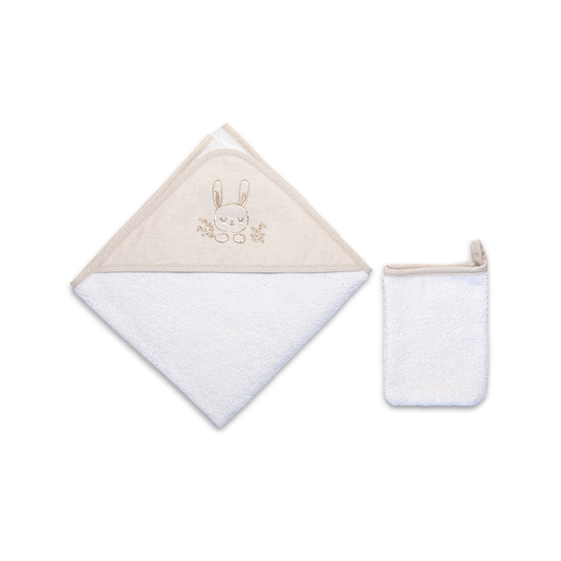 Hooded Towel / 90x90 cm - Bunny - Cream- 90x90 Cm