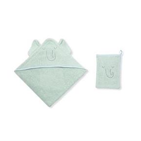 Hooded Towel + Mitt - Party- Green- 75X75 / 15X21 Cm