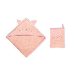 Hooded Towel + Mitt - VIP- Pink- 75X75 / 15X21 Cm