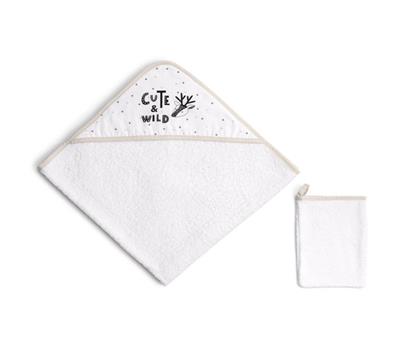 Hooded Towel + Mitt - Cute & Wild- Beige - 75X75 / 15X21 Cm